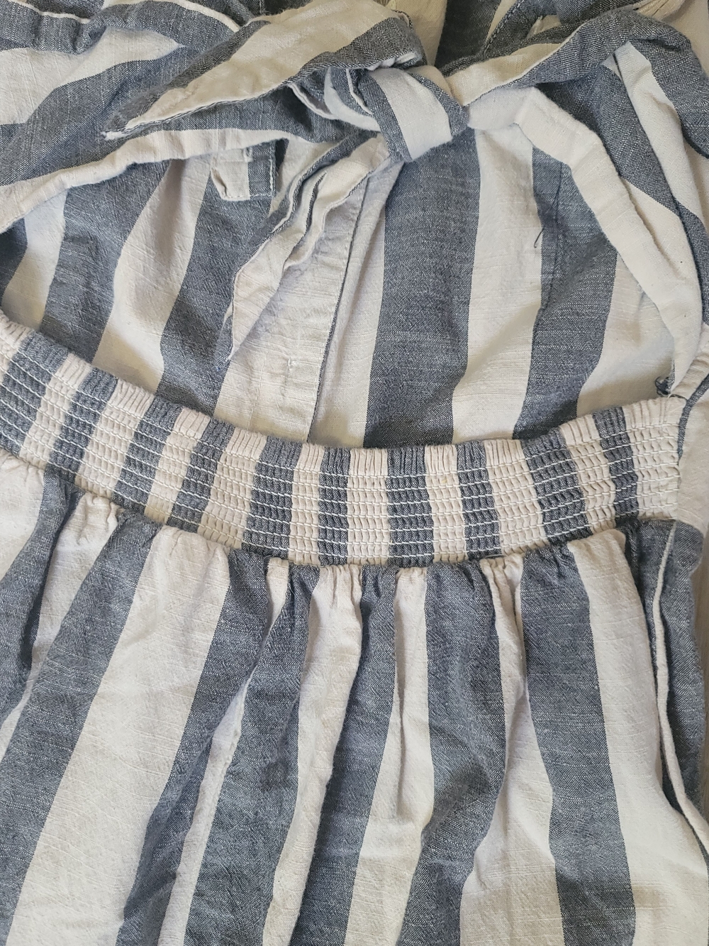 Japna Striped Wide Leg Jumpsuit Womens S Tie Front Smocked Back Coastal Beach - Picture 10 of 15
